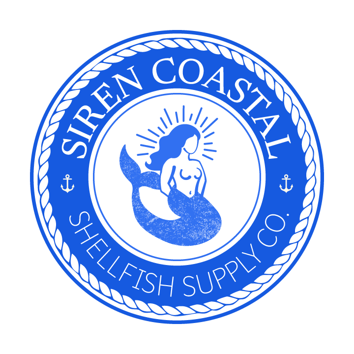 Siren Coastal shellfish supply co with siren in middle of circular logo