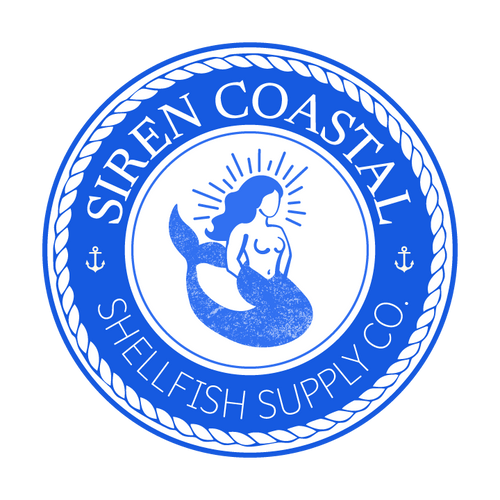 Siren Coastal shellfish supply co with siren in middle of circular logo